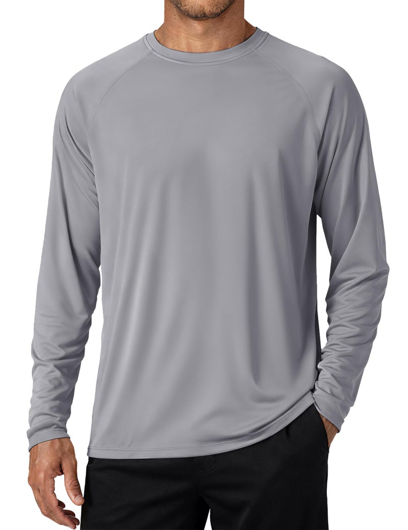 TACVASEN Mens UPF 50+ Long Sleeve Shirts Rash Guard Breathable Quick Dry Athletic Workout Running Tee UV Protection T-Shirt Grey M - Image 1